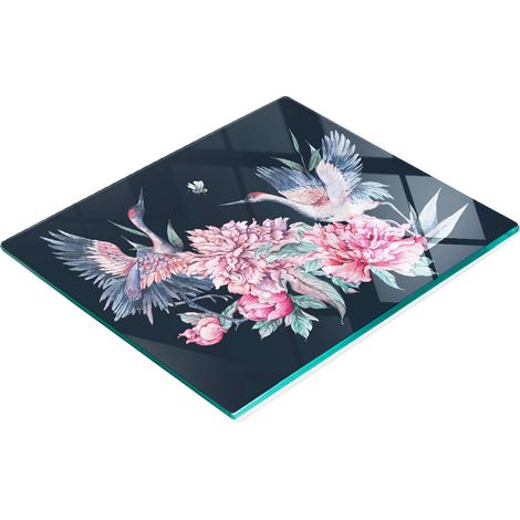 Planche à découper décorative en verre pour la cuisine, motif grues et pivoines, 60 x 52 cm (1/5)