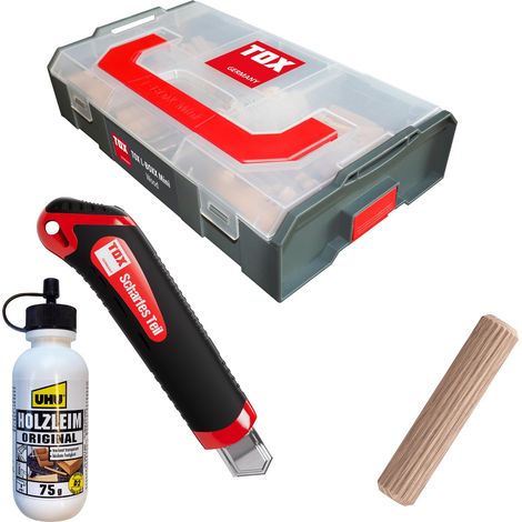 Set L-BOXX Mini Wood + cutter, chevilles 6/30, 8/40, 10/40, colle bois, forets et butée de profondeur, boîte rangement compacte pour menuiserie, montage meubles et atelier, 094909177 (1/5)