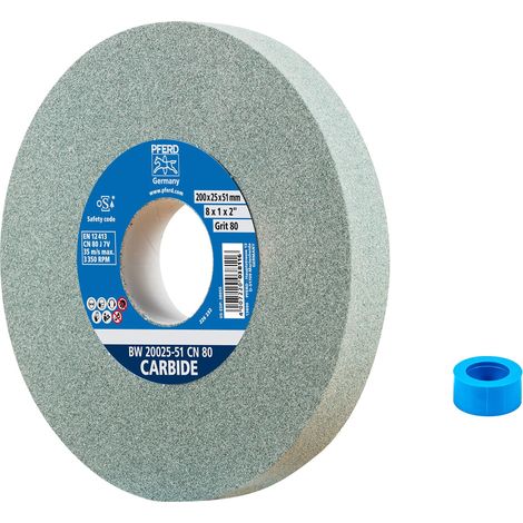 PFERD Disco abrasivo CARBIDE, 200 x 25 x 51 mm, SiC 80, 39009727, morbido e aggressivo per materiali duri, ad esempio carburo di tungsteno, con manicotto di riduzione (32 mm) (1/4)