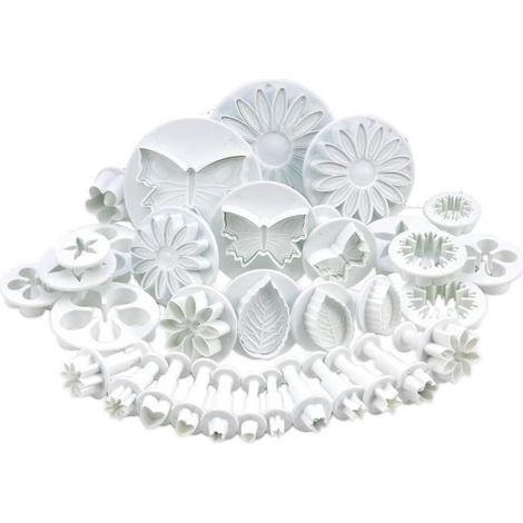 33 pièces emporte-pièces pâtisserie, avec poussoirs et tampons fleurs, feuilles et formes variées pour décoration de gâteaux