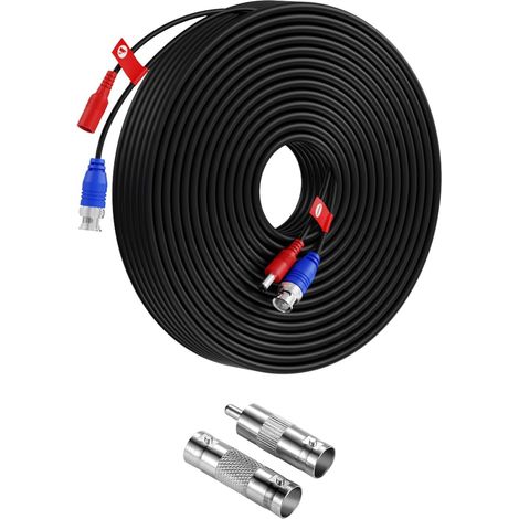 PACK 1 Câble Coaxial BNC Vidéo Rallonge 65ft 18mètres Préfabriqué Tout-En-Un pour Camera de Surveillance Analog CVI AHD TVI 1080p (1/5)