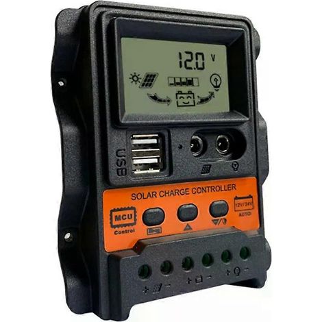 12V/24V Solar-Laderegler mit USB- und LCD-Temperaturanzeige, Solarpanel-Spannungsregler, Batterieleistungsregler und Lichtsteuerung (1/4)