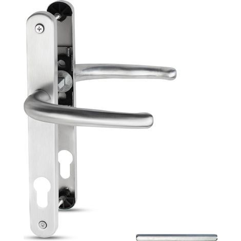 1 jeu Nickel satiné de poignées de porte UPVC en acier inoxydable 304, distance de 92mm, distance de 210mm entre les trous de vis, longueur la plaque de 243mm, convient aux portes exté (1/4)