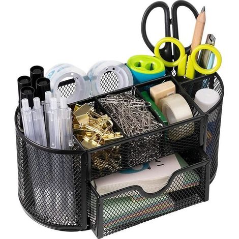 Organisateur de Bureau - Métal Grillagé - Noir - 9 Compartiments - Durable et Pratique (1/4)