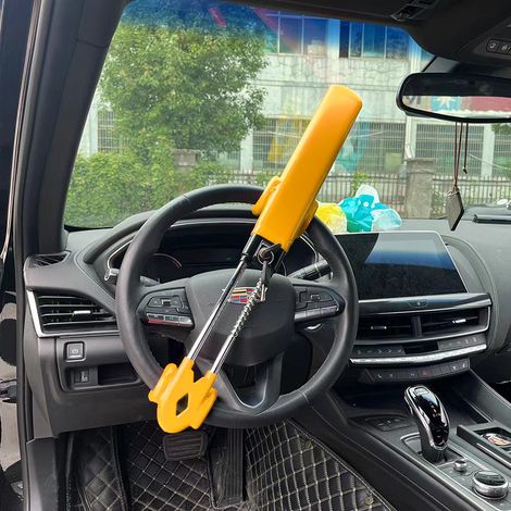 Bloccasterzo, bloccasterzo per auto, antifurto per auto, durevole, universale, protezione in PVC, regolabile per auto, SUV, camper, roulotte, 2 chiavi (giallo)