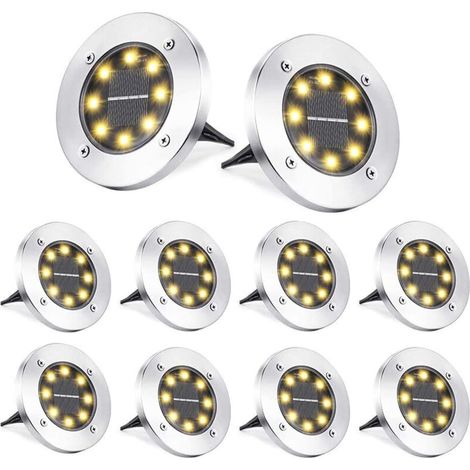 Lampes solaires d'extérieur à 8 LED, étanches pour pelouse de jardin, lumières décoratives blanc chaud pour terrasse et cour (8 pièces) (1/4)