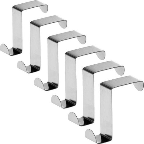 6pcs Stainless Steel Over Door Hooks, Reversible for Standard Doors and Cabinets, Up to 5kg (45.6cm) (1/4)