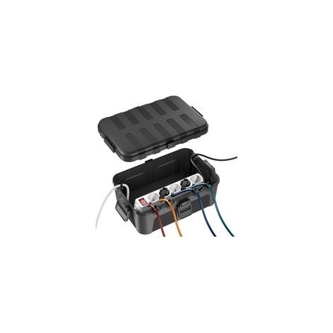 Boîte de Protection Étanche IP54 (34,5 x 24 x 12 cm) pour Multiprise Extérieure Organisation de Câbles avec 6 Entrées et Sorties, Résistant, Noir