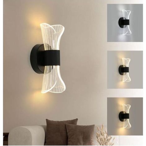 Applique Murale Intérieur LED Dimmable, 10W Moderne Lampe LED Murale Design Créatif, Éclairage Acrylique Luminaire Mural, Noir (1/4)