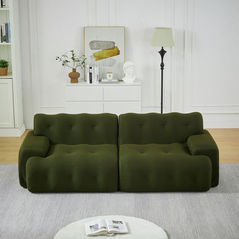 Canapé Nuage Incurvé 2 Places XXL 224x104x66 cm - Canapé Arrondi Moderne avec Accoudoirs Larges et Finition Capitonnée - Vert foncé