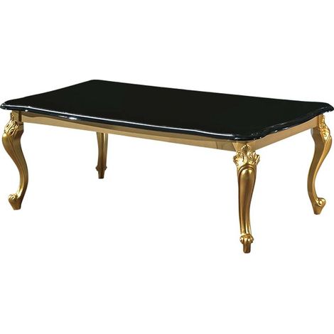 Table basse design bois vernis brillant noir et doré Jade 130cm (1/3)