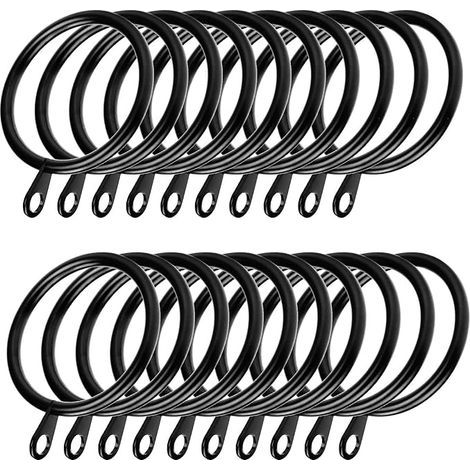 60pcs Anneaux de Rideau Anneaux Suspendus avec Oeil Fixe pour Rideaux et Tringles (Noir) (1/5)