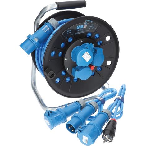 Kalle Campingkabeltrommel CEE 230V 16A 2,5mm² Extreme Blau IP44 25 Meter im Set mit Anschlussleitung 1,5 Meter + Adapterleitung 1,5 Meter (1/5)