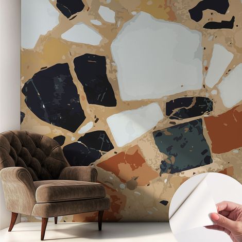 Papier peint adhésif autocollant pour salon chambre à coucher peint imprimé Installation facile Pierres rustiques 250x250 cm (1/5)