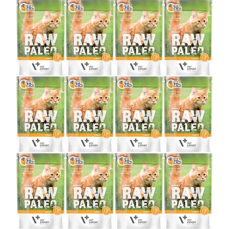 VetExpert Raw Paleo para gatos adultos, pavo, 12 x 100 g (1/2)