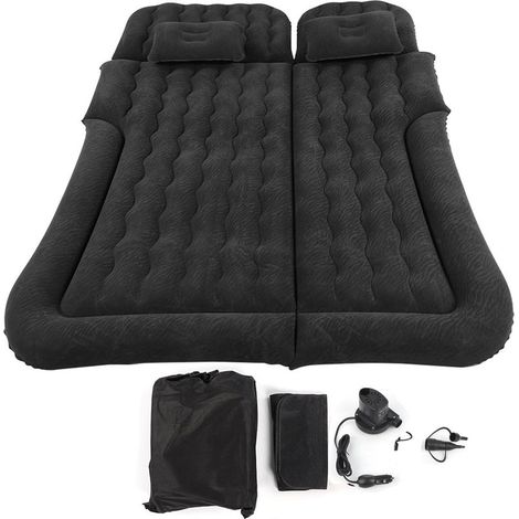 Matelas de voyage gonflable multifonction 2 en 1, coussin de repos doux en PVC floqué pour voiture SUV noir (1/5)