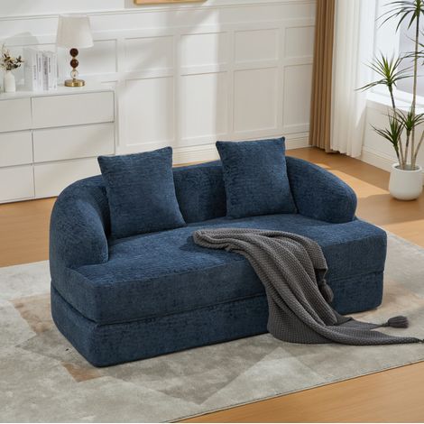 Divano letto convertibile a 2 posti 157x84x65 cm, lettino pieghevole, 2 cuscini, per soggiorno, ciniglia blu (1/5)