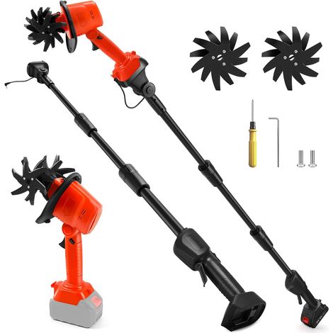 Cultivateur Manuel sans Fil pour 18V (sans Batterie) (Tige 1,3m)  550W, rotavateur de jardin, profondeur 10cm, largeur 10cm, motoculteur agricole (1/5)