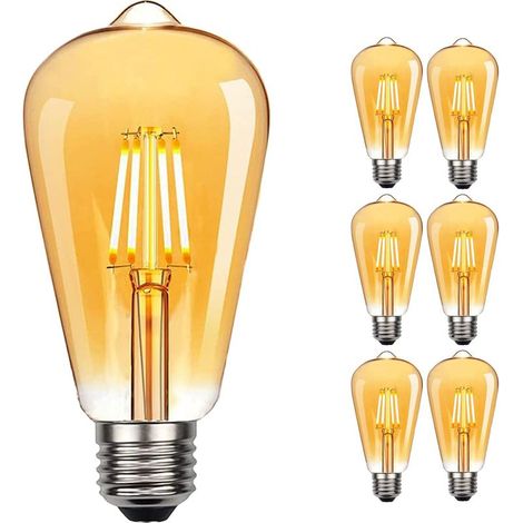 Ampoule Edison vintage, 6 pièces Lampe LED Edison blanc chaud E27 ampoule rétro idéale pour la nostalgie et l'éclairage rétro dans la maison, le café, le bar etc - (6pcs-4w) [Classe énergétique F] (1/5)