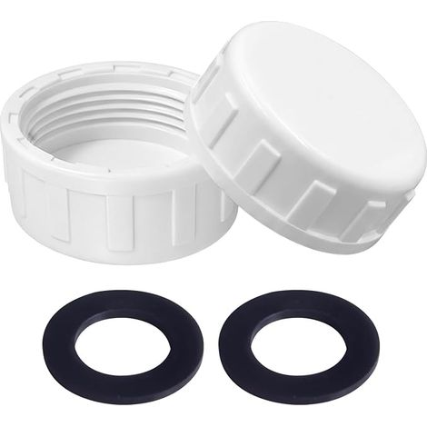 Lot de 2 Bouchons d'Obturation avec Joint, Femelle Fileté Anti-Fuite pour Tuyau d'Évacuation de Machine à Laver, Cuisine et Salle de Bain, 32mm Blanc (1/5)