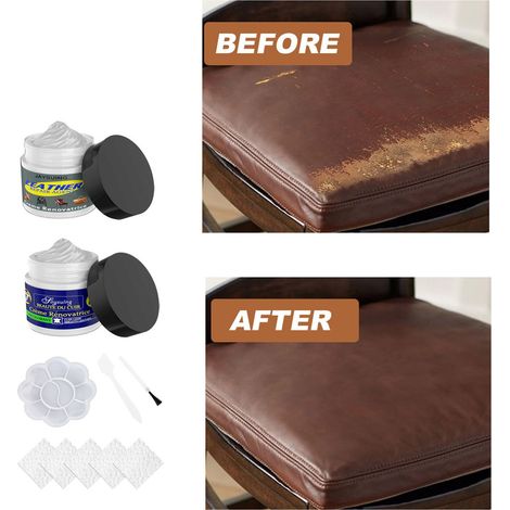 Crème pour cuir pour réparer les rayures et les craquelures des vêtements en cuir, des sièges de voiture et des canapés en cuir - kit d'accessoires (1/5)