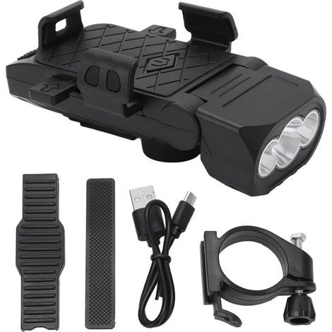 Ensemble 4-en-1 feux vélo multifonctions avec batterie externe, klaxon et support téléphone, éclairage nocturne cyclisme (1/5)