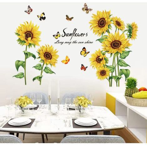 2 PCS Stickers Muraux Le tournesol Autocollants Muraux Mural Stickers pour Chambre Salon Mur TV (1/5)