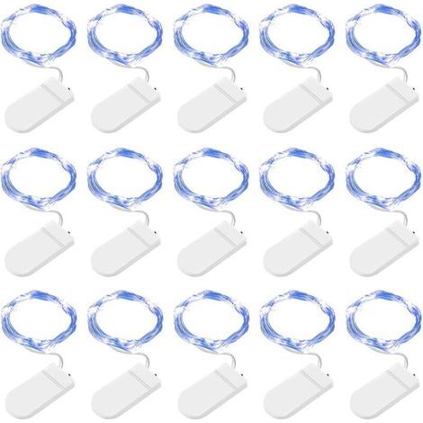 Paquet de 15 guirlandes lumineuses LED bleues, 2M 20 LED guirlandes lumineuses en fil de cuivre à piles pour noël anniversaire, mariage, Halloween (1/5)