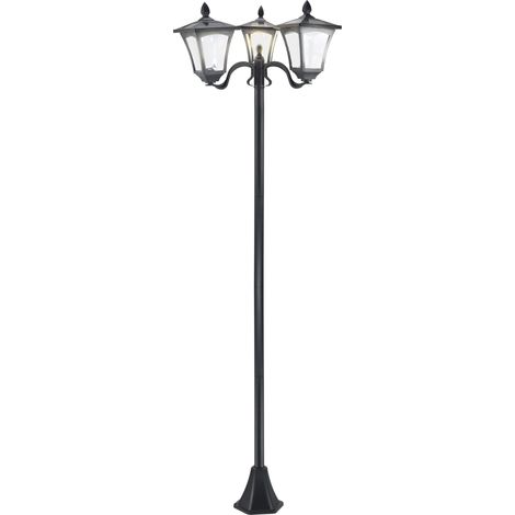 Lanterne solaire de jardin à 3 lampes, balise lumineuse LED 120 lumens, IP44, acier inoxydable 201, noir, 51,5 x 47 x 182,5 cm