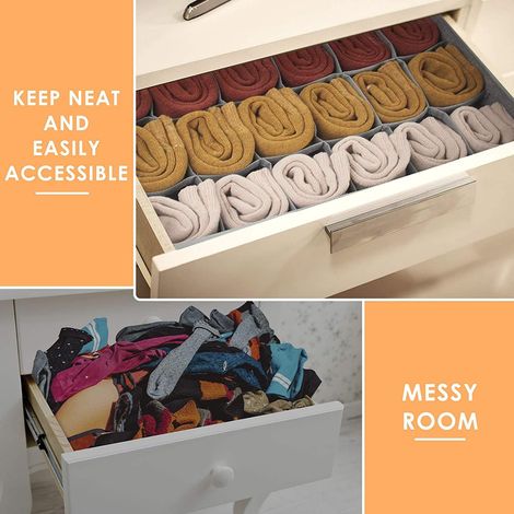Organiseur de sous-vêtements, tiroir à chaussettes, boîte pour penderie et étagères de penderie, boîte pliable en tissu pour sous-vêtements, foulards, cravates, gris - 3pc (1/4)