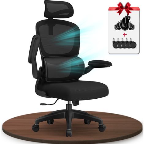 Authmic – Chaise de bureau ergonomique inclinable 90-135° – Réglable en hauteur 115-135 cm – Accoudoirs pliables – Soutien lombaire ajustable