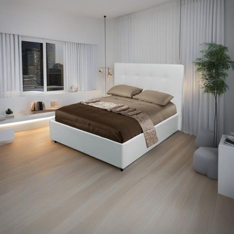 Letto una piazza e mezza con contenitore Ascoli 142x210x110H ecopelle bianco (1/5)