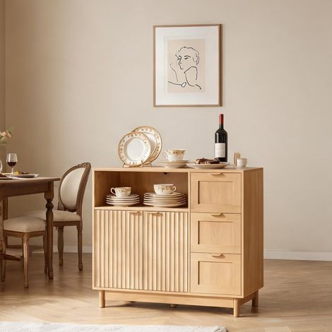Buffet coloris bois en mDF panneau de particules 90 x 35 x 80 cm (1/5)
