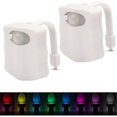 Luz nocturna LED con sensor de movimiento para el baño: iluminación de 8 colores para la taza del inodoro, incluyendo 2 luces para la tapa del inodoro para crear un ambiente especial - Crezuo