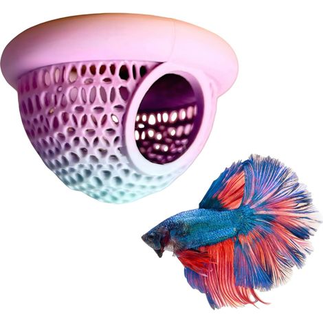 Cachette flottante pour aquarium Betta Hamac - Accessoires pour aquarium Betta - Crevettes - Tunnel flottant unique - Décoration d'aquarium Nano - Accessoires pour repos de race (arc-en-ciel) (1/2)