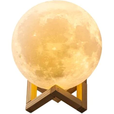 Lampe de nuit lune rechargeable USB, double éclairage couleur, boule lumineuse avec support en bois, 8 cm, idéale pour la chambre à coucher. (1/5)