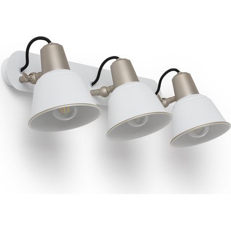 Ledkia – Applique murale salle de bain 3 spots en métal blanc – Éclairage puissant et moderne – E27 non inclus – Pour espaces humides