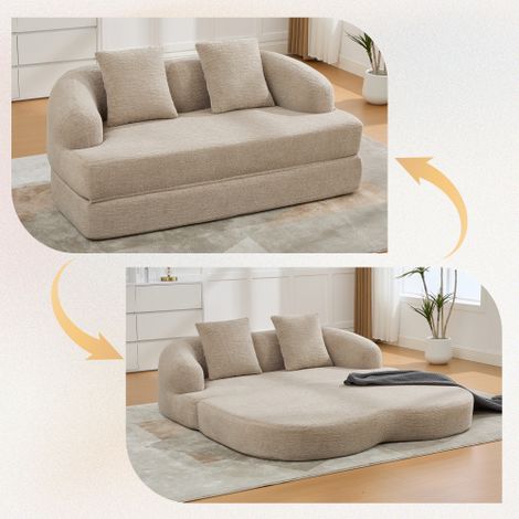 Canapé convertible 2 en 1 pour deux personnes, avec deux coussins, canapé-lit double dépliable, canapé polyvalent pour chambres d'amis et salons (Chenille kaki) (1/5)