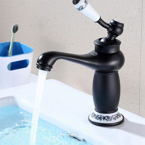 Mitigeur noir porcelaine antique – Monocommande polyvalente pour lavabo ou évier – Design rétro pour maison
