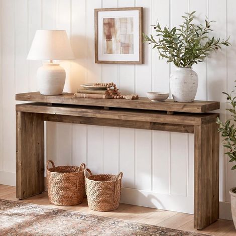 Tribesigns Console en Bois Massif 160 cm, Table de Canapé Style Campagne Derrière Le Canapé, Meuble d'Entrée pour Salon, Couloir, Hall, Marron Rustique (1/5)
