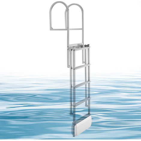 Échelle de Ponton 5 Marches Télescopique, Échelle de Baignade en Alliage d'Alu, Flotteur Auto-Relevable pour Lac, Piscine et Bateau, Charge Max. 227 kg, Marches Antidérapantes, Hauteur Réglable (1/5)