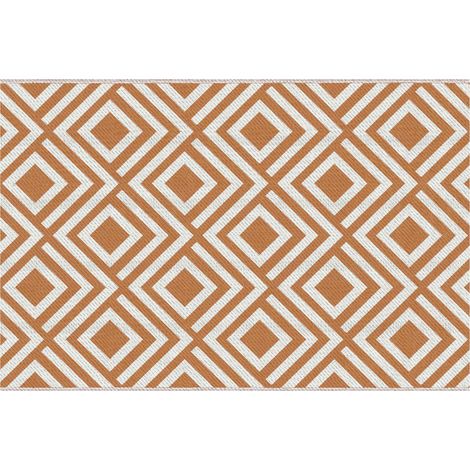 Tapis d'extérieur réversible pour balcon et terrasse, motif géométrique, 182 x 274 cm, marron et blanc (1/5)