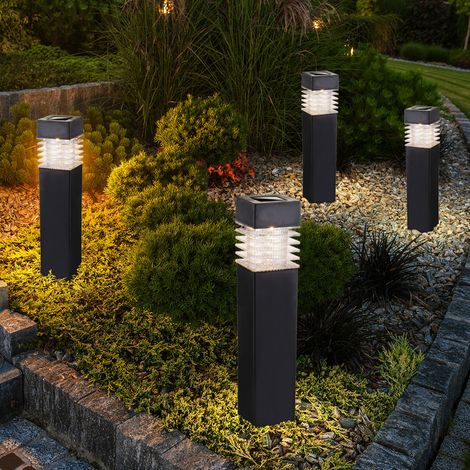 Außenleuchten Gartenlampen Solarleuchten Stehlampen Steckleuchten, grau satiniert, 4x LED warmweiß, BxH 5,8x38,5 cm, 4er Set