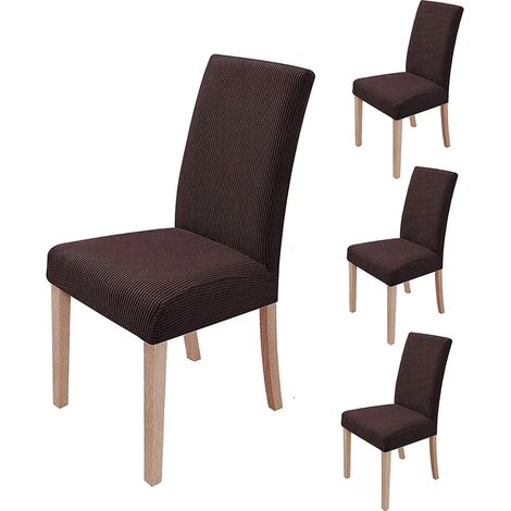 MINKUROW - Juego De 4 Fundas Elásticas Para Sillas De Comedor, Extraíbles Y Lavables, Fundas Para Sillas De Comedor, Modernas Y Elásticas, Decoración Para Oficina, Banquete, Boda, Fiesta (Marrón Oscur (1/5)