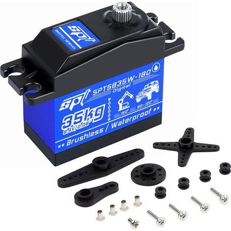 Servomotor de engranajes metálicos impermeable de 35 kg, servomotor digital estándar de alto torque para coches RC, TRX4, orugas, aviones, barcos y robots (ángulo de 180°). (1/5)