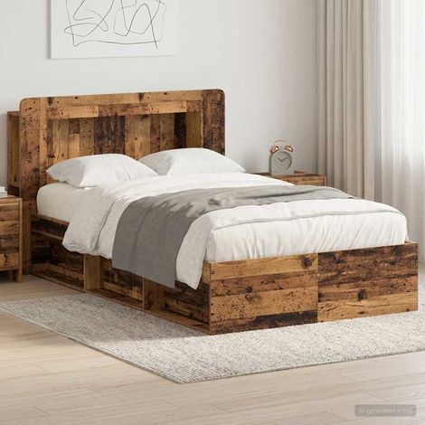 vidaXL Bed Frame with Storage Old Wood 120 x 200 cm Engineered Wood (1/5)