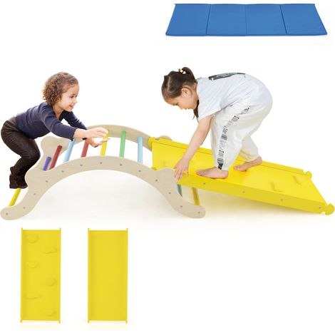 COSTWAY 3-In-1 Wooden Climber Toddler Climber Arch Indoor w/Ramp-Color