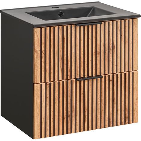 Mueble lavabo individual encastrado 60cm Gaia Madera y Negro - Lavabo Negro (1/4)