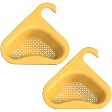 Colador triangular de doble capa, colador de cocina, escurridor de esquina, filtro de agua, amarillo, juego de 2 (1/5)