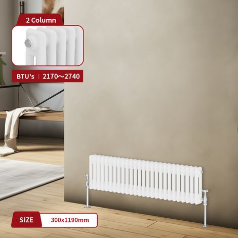 Warmehaus Traditional Radiator Double Column White 300 x 1190mm (1/5)